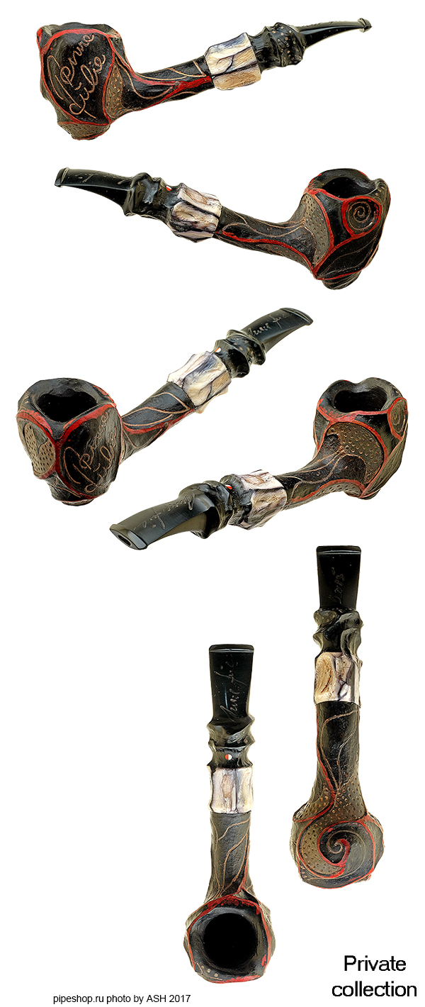 ANNE JULIE CARVED BENT BLACK FLOWER WITH METAL NEW UNSMOKED