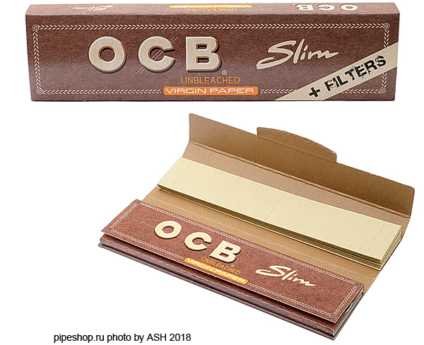    OCB SLIM KING SIZE UNBLEACHED VIRGIN PAPER +  TIPS, 32+32 .